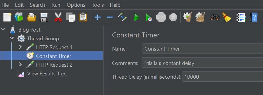 JMeter running two API calls with constant delay